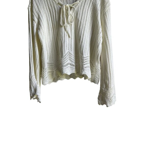 New! JUSTFAB Size Large Cream V-Neck Tie Front Pullover Cropped Sweater - Picture 7 of 11